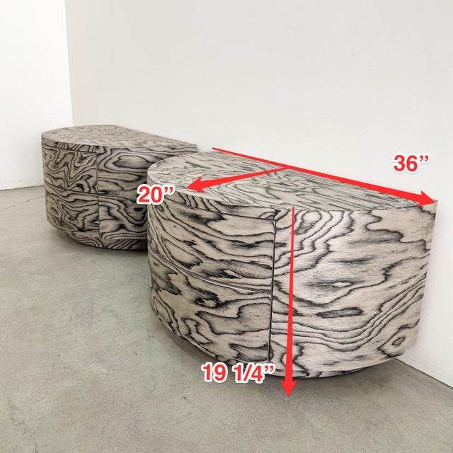 Vintage Postmodern Semicircle Halfmoon Nightstands in Ettore Sottsass Veneer by Alpi 70s 80s For Sale - Image 11 of 11