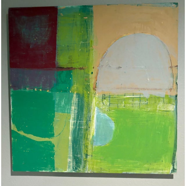 Mid-Century Modern Colorful Mid-Century Abstract Painting on Board, 30” X 30” For Sale - Image 3 of 7