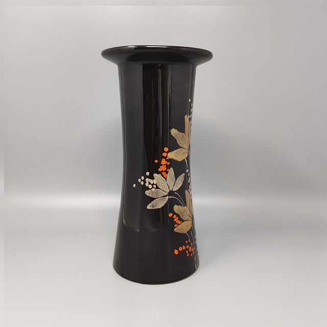 1970s gorgeous brown vase ceramic by sic hand-painted. Made in italy. the flower motif of this vase is amazing. The vase...