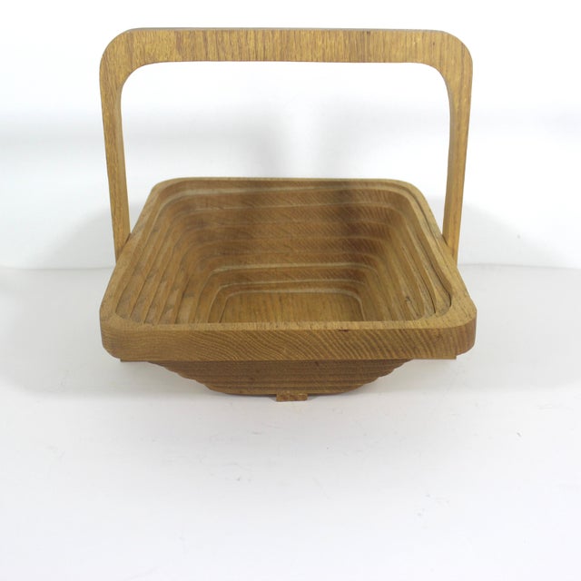 Vintage Oak Wood Collapsible Basket Bowl For Sale - Image 6 of 9