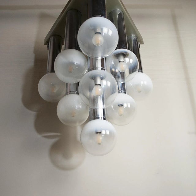 Pendant Chandelier With Lights in Satin Glass, Italy, 1970s, in Good conditions. Designed 1970 to 1979 Up to 250V...