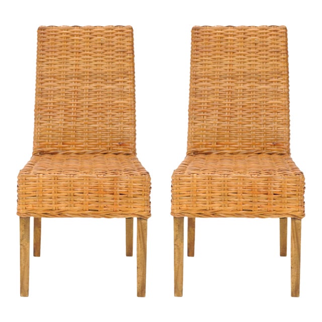18''H Rattan Side Chair , Honey Oak - a Pair For Sale
