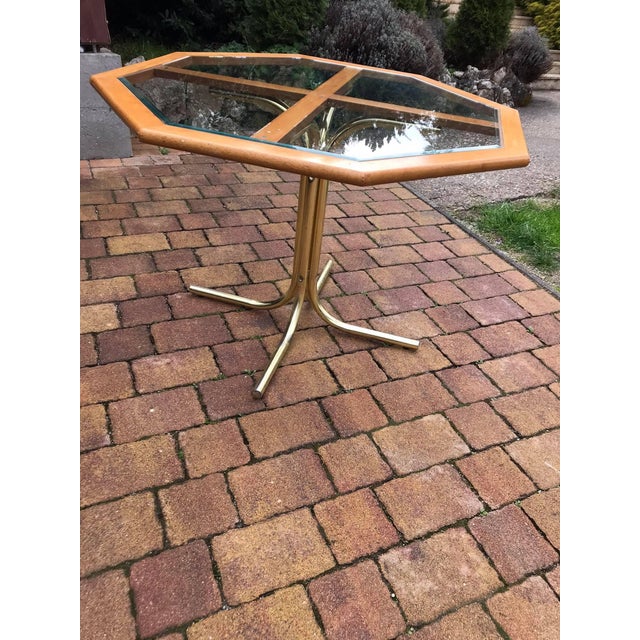 Octagonal Brass & Glass Dining Table For Sale - Image 4 of 7