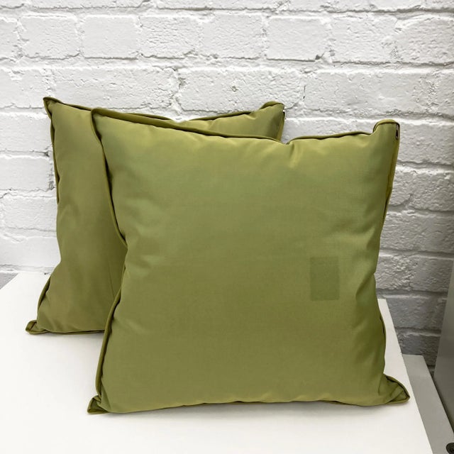 Contemporary Contemporary Olive Green Flocked Pillows - Set of 2 For Sale - Image 3 of 5