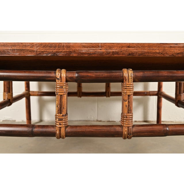 Wood John Wisner for Ficks Reed Mid-Century Hollywood Regency Bamboo Rattan Tile Top Coffee Table, 1950s For Sale - Image 7 of 10