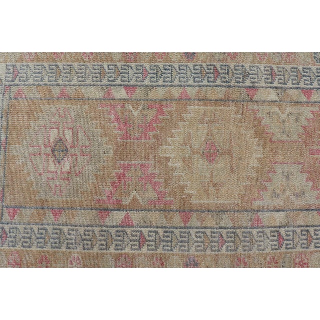 Turkish Oushak Runner in Soft Taupe With Faded Rose, Pale Blue, and Cream Accent For Sale - Image 9 of 12