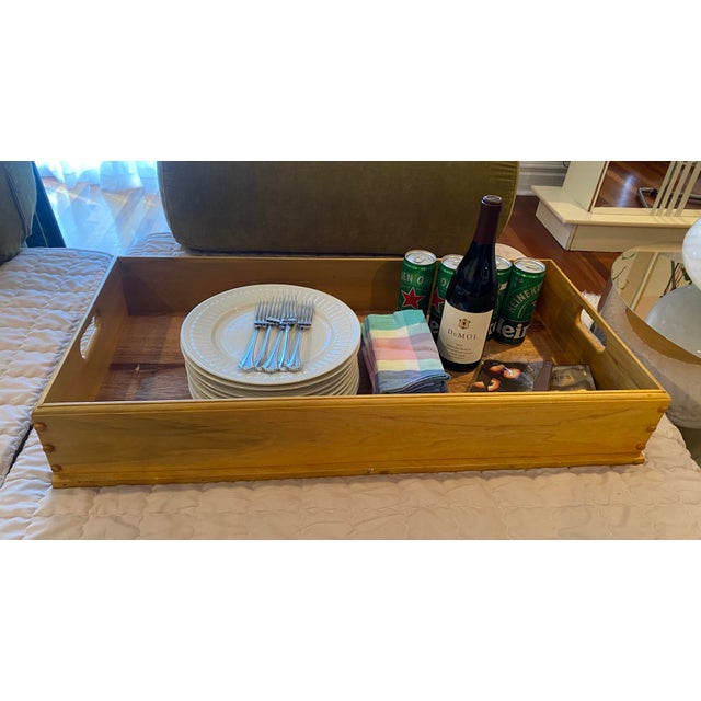 Vintage Oversized Acacia Wood Serving Tray For Sale In Chicago - Image 6 of 8