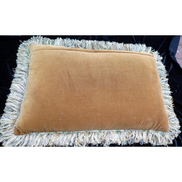 Large Vintage Woven Roses Tapestry Cushion With Camel Velvet Backing For Sale - Image 4 of 5