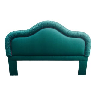 Vintage Traditional Silk Blend Upholstered King Headboard For Sale