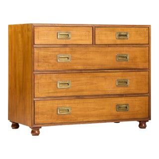 Baker Cherry and Brass Campaign 5 Drawer Dresser For Sale