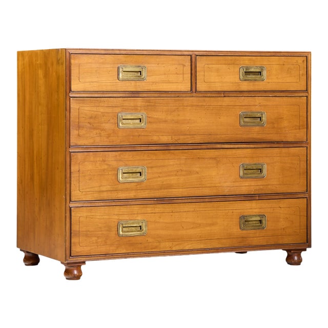 Baker Cherry and Brass Campaign 5 Drawer Dresser For Sale