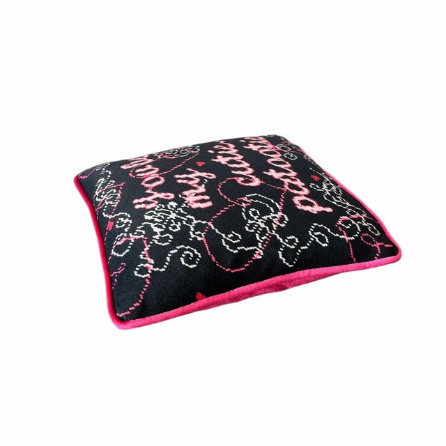 Black Velvet "Cutie-Patootie" Custom Made Sculpted Heart Pillow, Original For Sale - Image 8 of 9