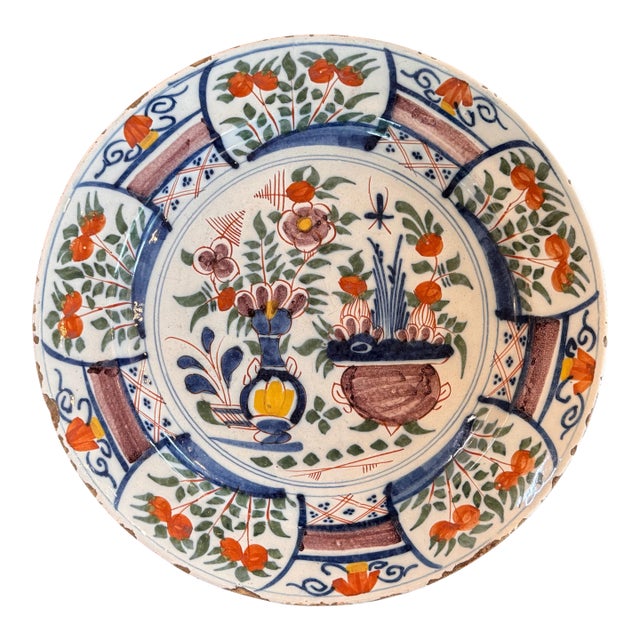18th Century Dutch Polychrome Delft Charger For Sale