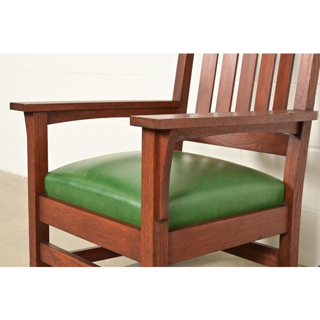 Stickley Brothers Style Antique Mission Oak Arts & Crafts Rocking Chairs, Pair For Sale In South Bend - Image 6 of 9