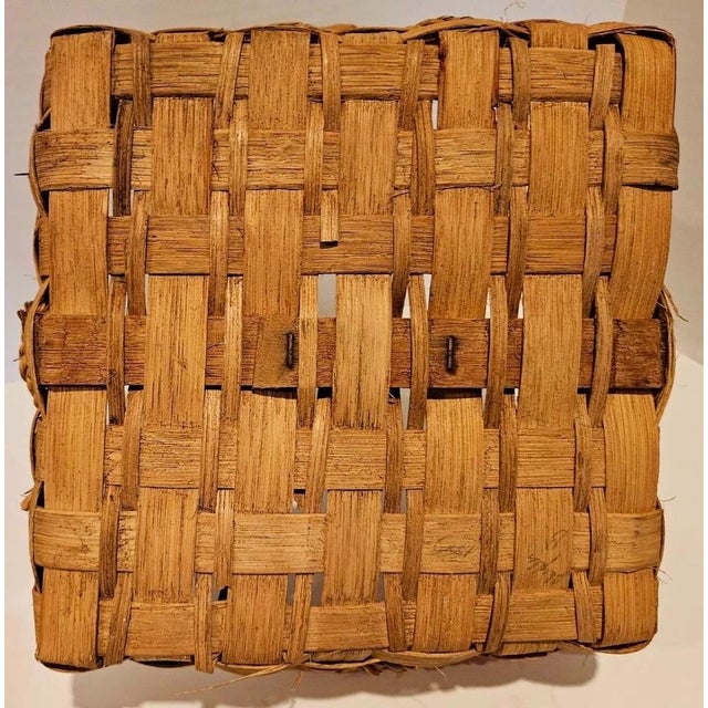 Vintage Handmade Woven Natural Wood Basket With Handle 12.25" X 10.75" For Sale In New York - Image 6 of 9