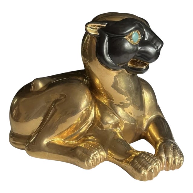 1970’s Gold Ceramic Lounging Leopard For Sale