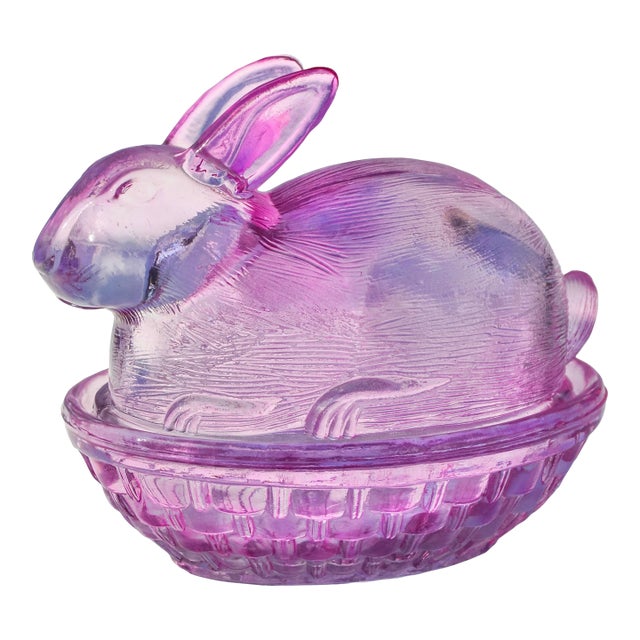 Mid 20th Century Pink Handblown Textured Art-Glass Bunny Lidded Bowl For Sale