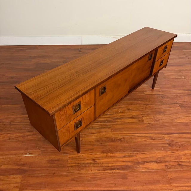 1966 Mid-Century Two-Toned Teak Sideboard With Sliding Doors For Sale - Image 4 of 14