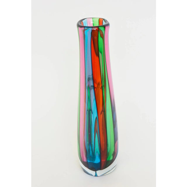1980s Vintage Signed Murano Striped Glass Pitcher or Object in Turquoise, Green, Pink, Red, Clear, Italy For Sale - Image 5 of 10