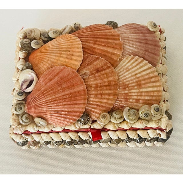 Coastal Antique Sailors Valentines Sea Shell Encrusted Jewelry Box For Sale - Image 3 of 5