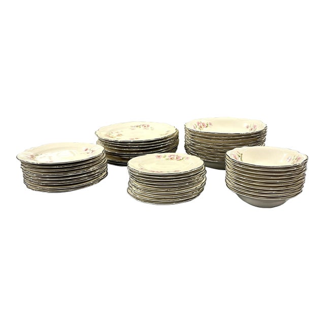 Vintage Homer Laughlin Moss Rose Dinnerware Set - Pattern Jj59 - 50 Pieces For Sale