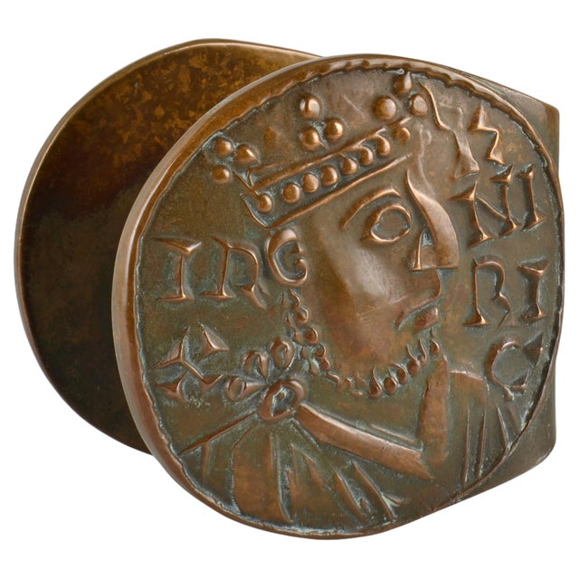 Crowned King Bronze Push Pull Door Handles for Double Doors, 1970s, Set of 2 For Sale