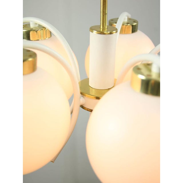 Mid-Century Modern Italian Brass and Opaline Chandelier For Sale - Image 5 of 18
