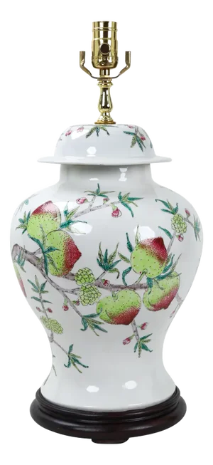 Vintage Painted Botanical Porcelain Temple Jar Table Lamp