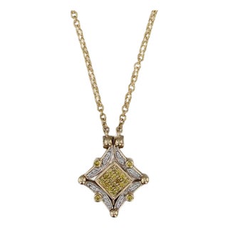 0.24ctw Yellow Diamond Pendant Necklace 14k Gold Convertible Shape Magnetic For Sale