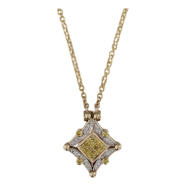 0.24ctw Yellow Diamond Pendant Necklace 14k Gold Convertible Shape Magnetic For Sale