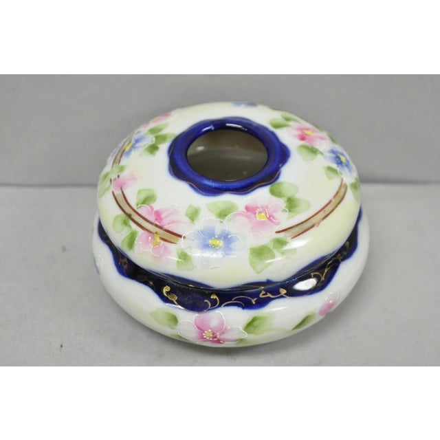 Blue Early 20th Century Victorian Japanese Hand Painted Porcelain Cobalt Blue Hair Receiver & Powder Jar For Sale - Image 8 of 14