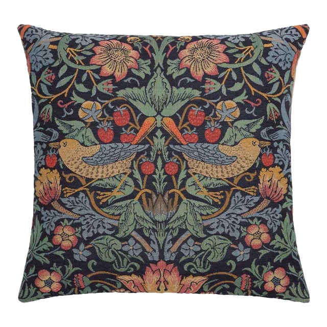 Strawberry Thief Blue Birds Regular Cushion With Feather Filler - 46x46cm (18"x18") For Sale
