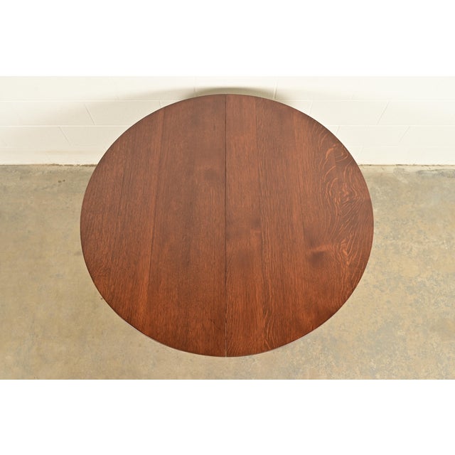 Early 20th Century Stickley Brothers Antique Mission Oak Arts & Crafts Pedestal Extension Dining Table, Newly Refinished For Sale - Image 5 of 15