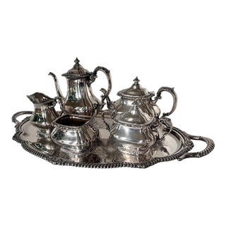 Gorham "Shell & Gadroon" Silverplate 6-Piece Tea & Coffee Service With Footed Tray For Sale