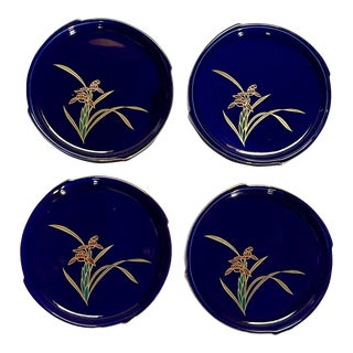 Mid 20th Century Cobalt Blue Iris Coasters- Set of 4 For Sale