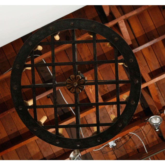 Black 1930s French Iron & Brass Chandelier For Sale - Image 8 of 10