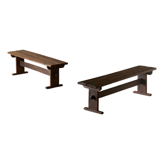 Pine Benches, Sweden, 1960s, Set of 2 For Sale