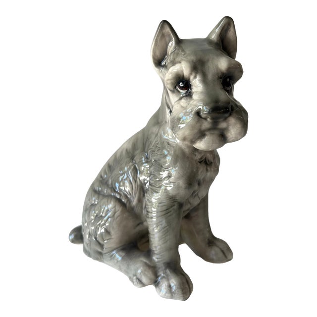 Vintage Mid Century Ceramic Gray Schnauzer Statue For Sale