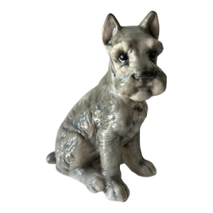 Vintage Mid Century Ceramic Gray Schnauzer Statue