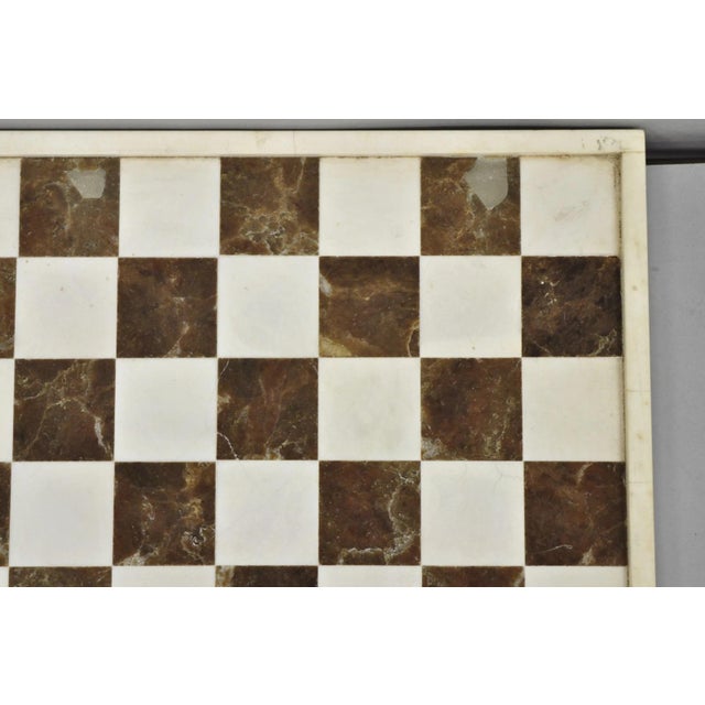 Late 20th Century Vintage Mid Century Modern Mosaic Brown Marble Stone Chess Game Checkerboard For Sale - Image 5 of 13