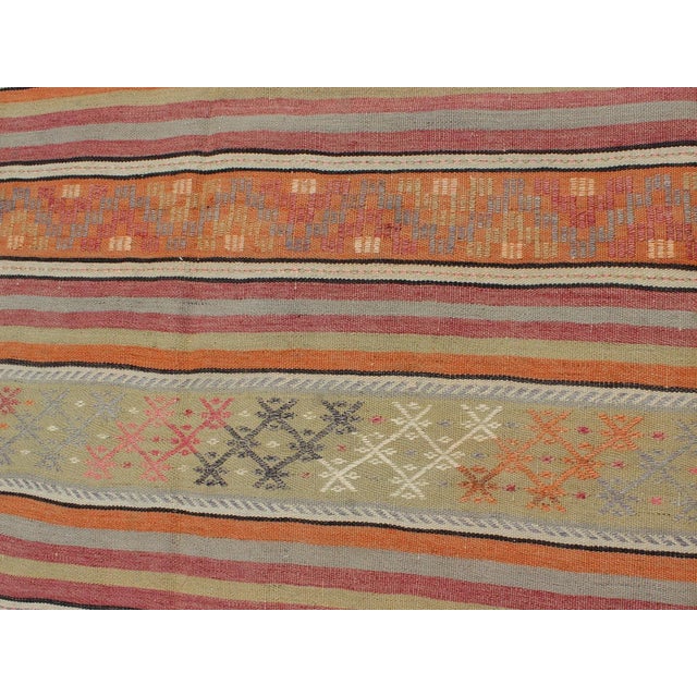Textile Mid 20th Century Turkish Kilim Vintage Rug With Assorted Stripe Design in a Variety of Colors For Sale - Image 7 of 12