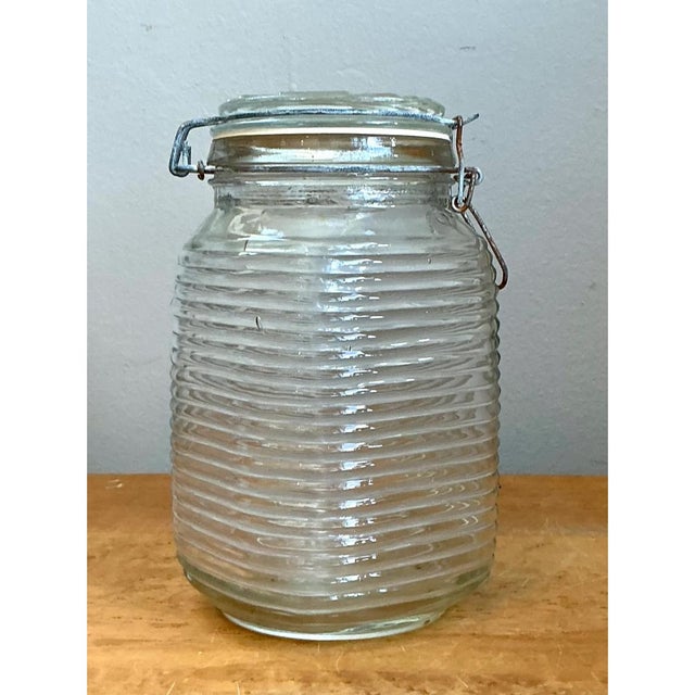Transparent Vintage Ribbed Glass Storage Jar For Sale - Image 8 of 12