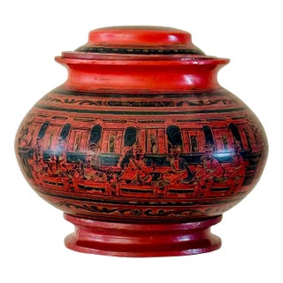 Early 20th Century Burmese Lacquer Lidded Jar For Sale