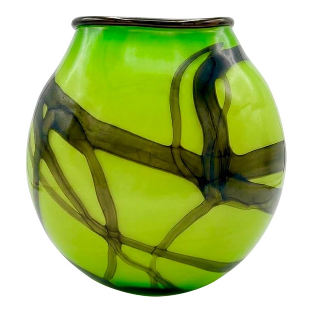 Chip Scarborough Green Art Glass Vase 14" Tall Signed on Bottom For Sale