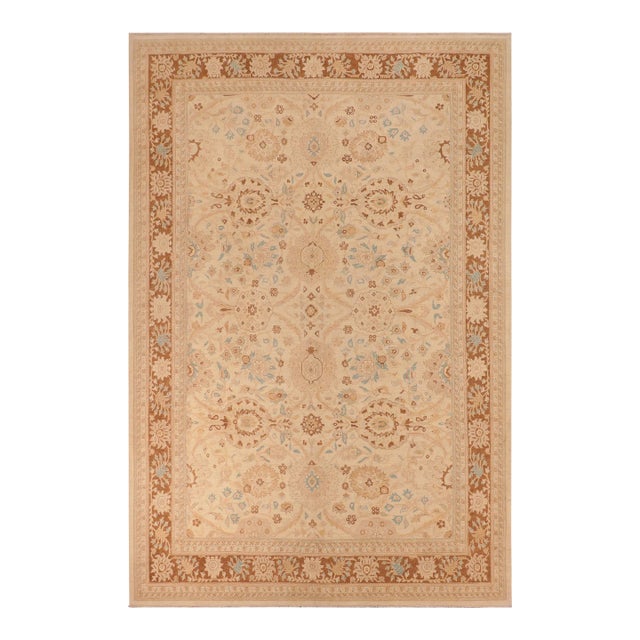 1990s Oriental Ziegler Beige Brown Hand-Knotted Wool Rug - 9'11'' X 13'9'' For Sale