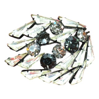 Vintage Crystal Triangles "Black Diamonds" Brooch 1950s For Sale
