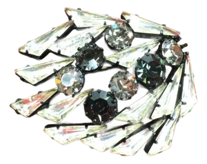 Vintage Crystal Triangles "Black Diamonds" Brooch 1950s