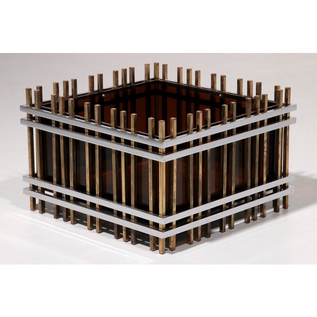 Italian Modernist Fioriera Planter in Brass, Chrome & Acrylic, 1970s For Sale - Image 9 of 11