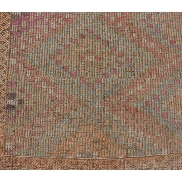 Textile Vintage Turkish Kilim Rug With Peach, Sage, Gold and Soft Pink Diamonds 5'11 X 10'0 For Sale - Image 7 of 15