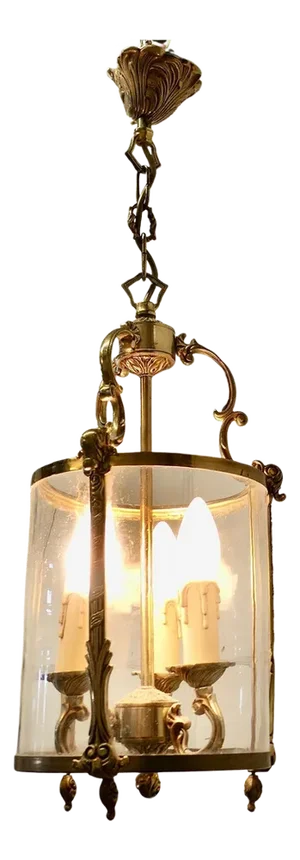 Rococo French Brass and Glass Lantern Hall Light, 1920s